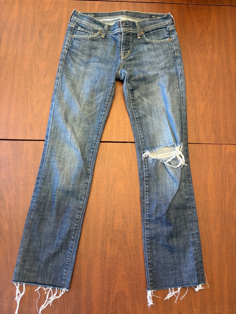 Citizens Of Humanity Distressed Blue Wide Leg Jeans